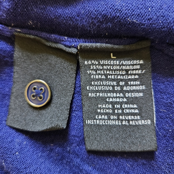 Nicole Miller Deep Blue Button-Up Cardigan Metallic Thread Accent - Picture 10 of 15